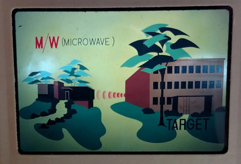 CIA briefing slide shows a building being hit by microwaves